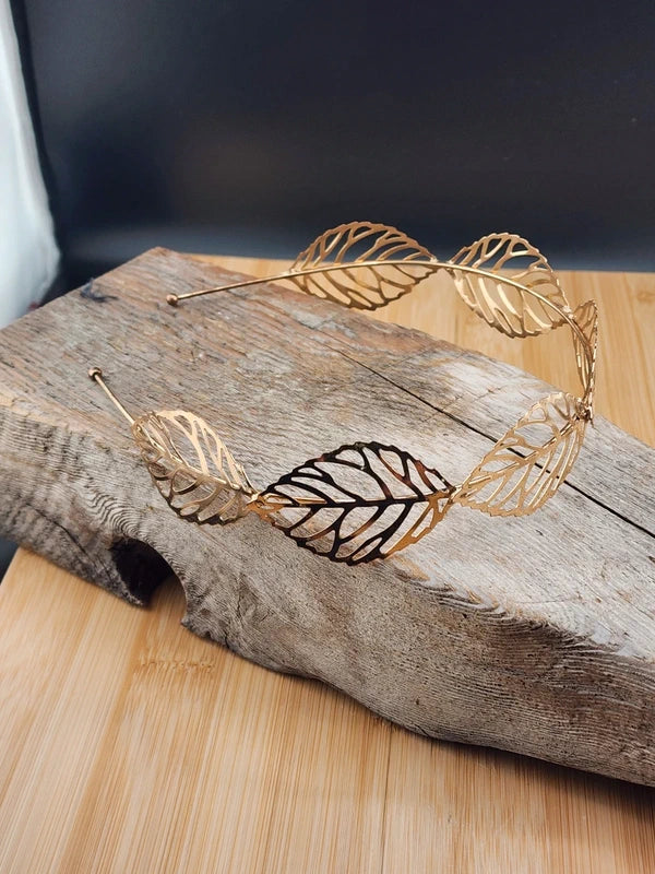 Gold Tone Leaf Design Women's Headband 0739