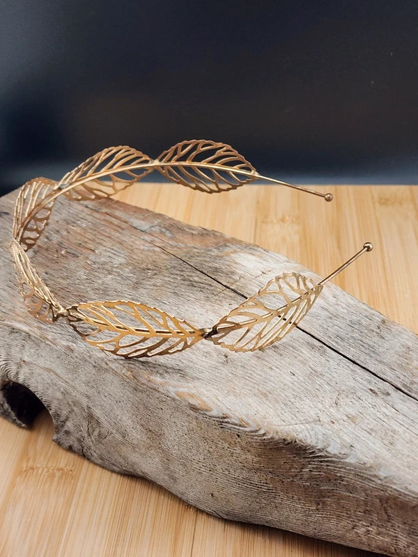 Gold Tone Leaf Design Women's Headband 0739