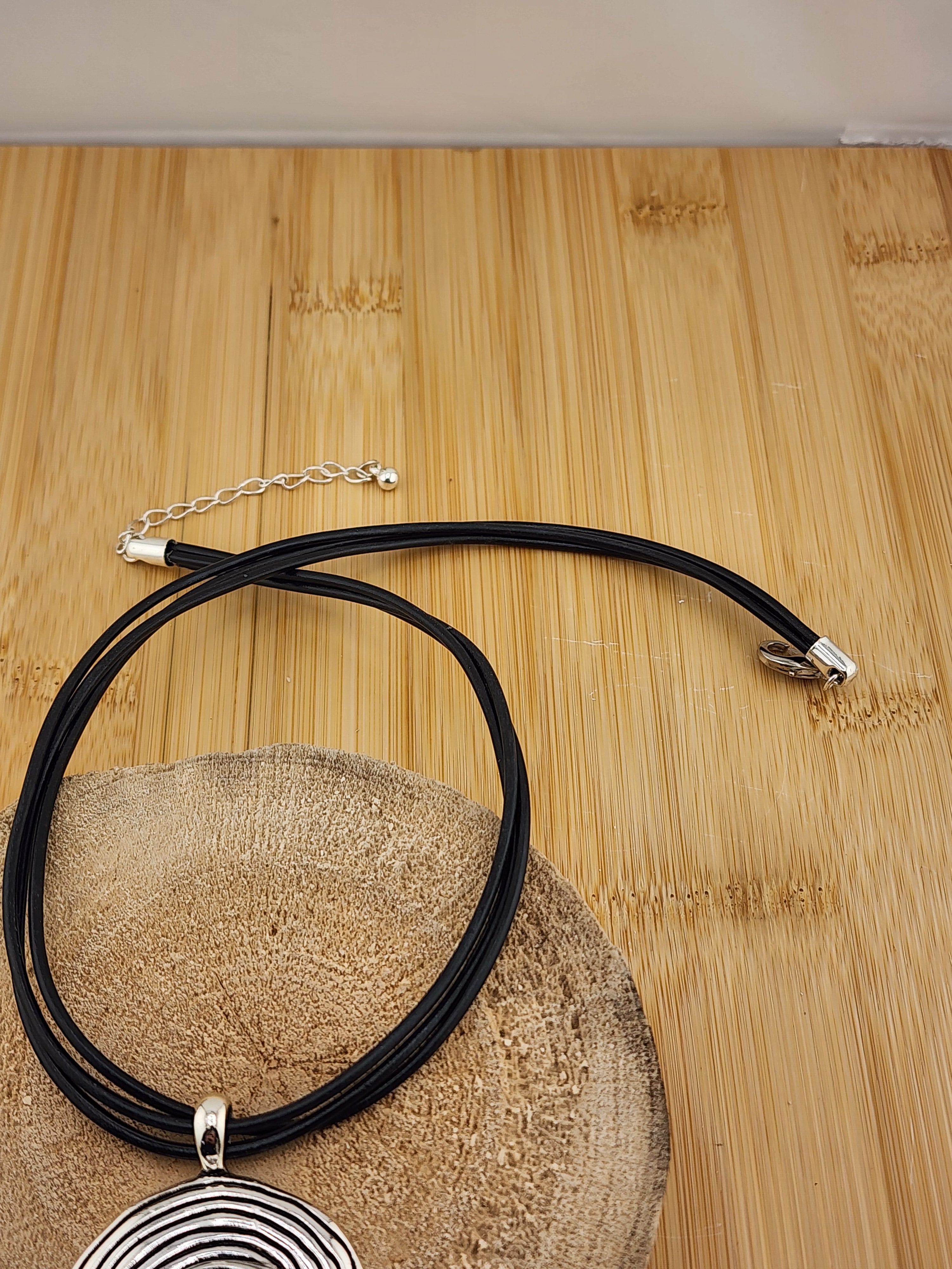 20in Silver Tone Spiral Pendant Necklace with Black Cord