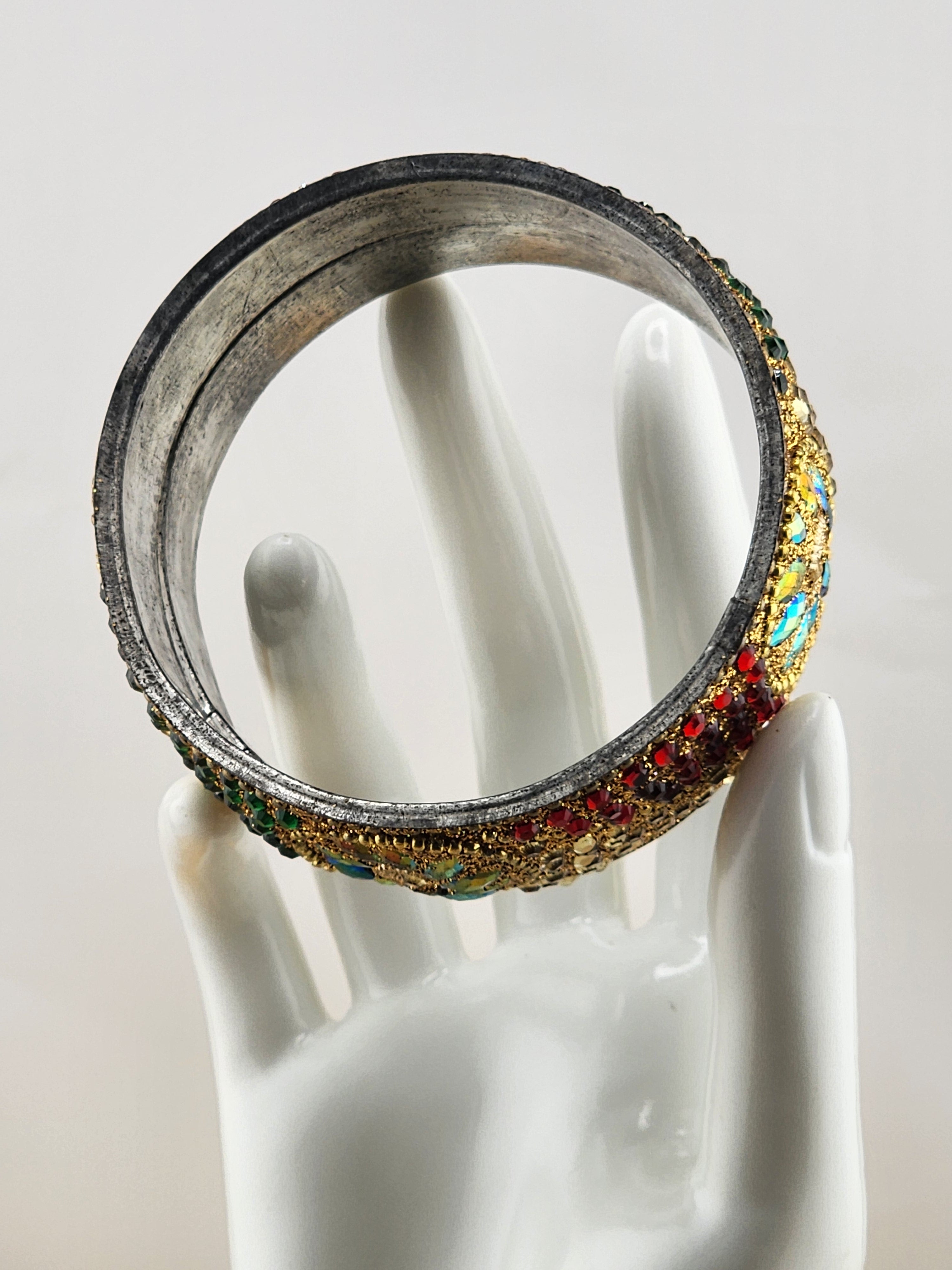 7.5in Gold-Tone Multicolor Crystal Bangle Bracelet - 0523