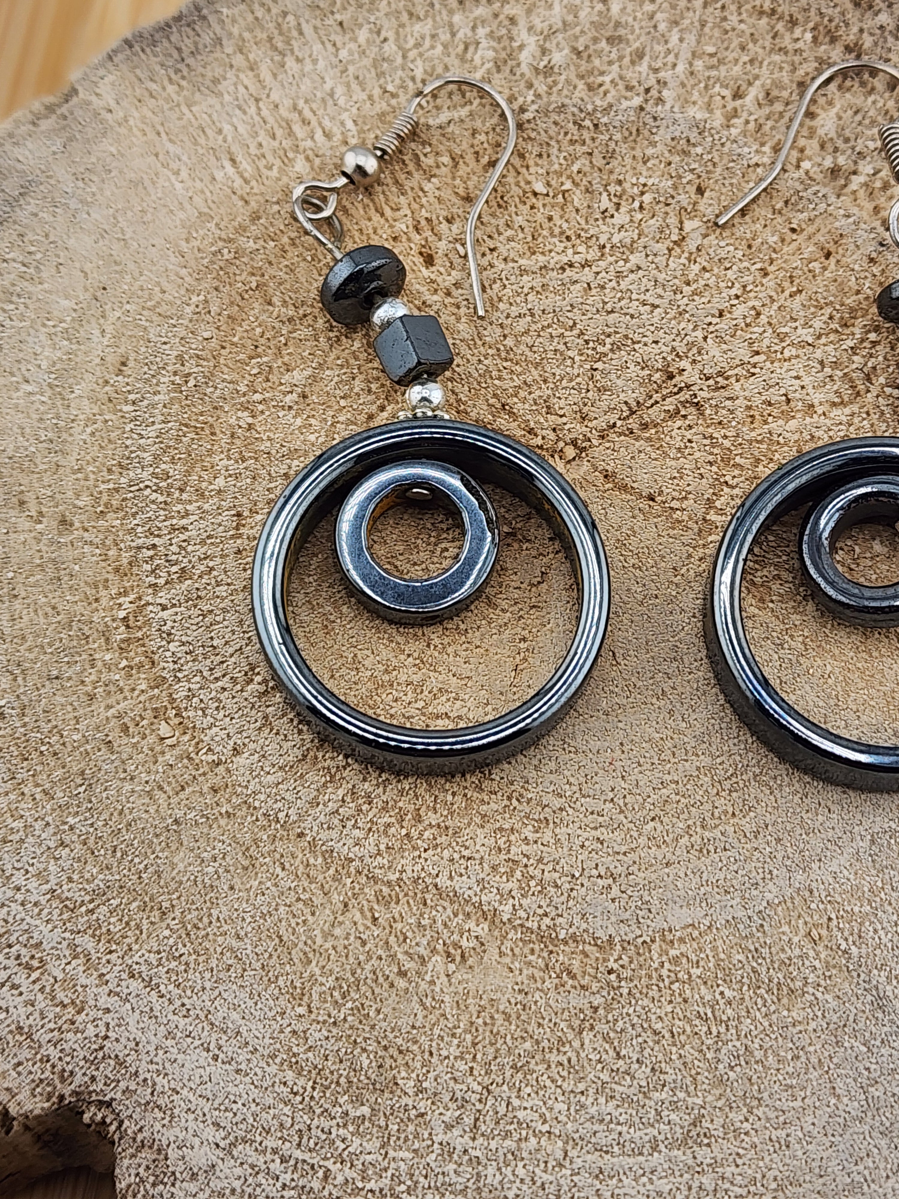 Silver-Tone Double Circle Drop Earrings 0525