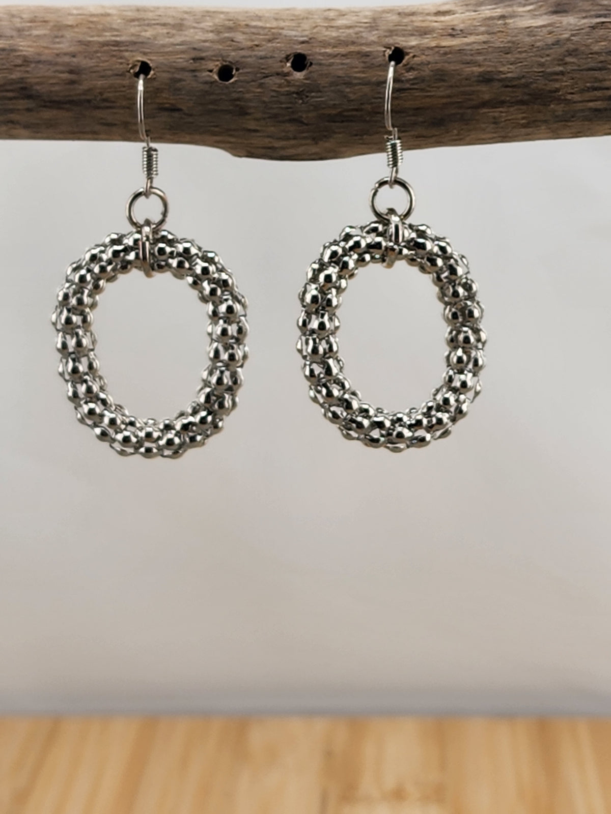 Silver Tone Beaded Hoop Earrings - Women Jewelry 0576