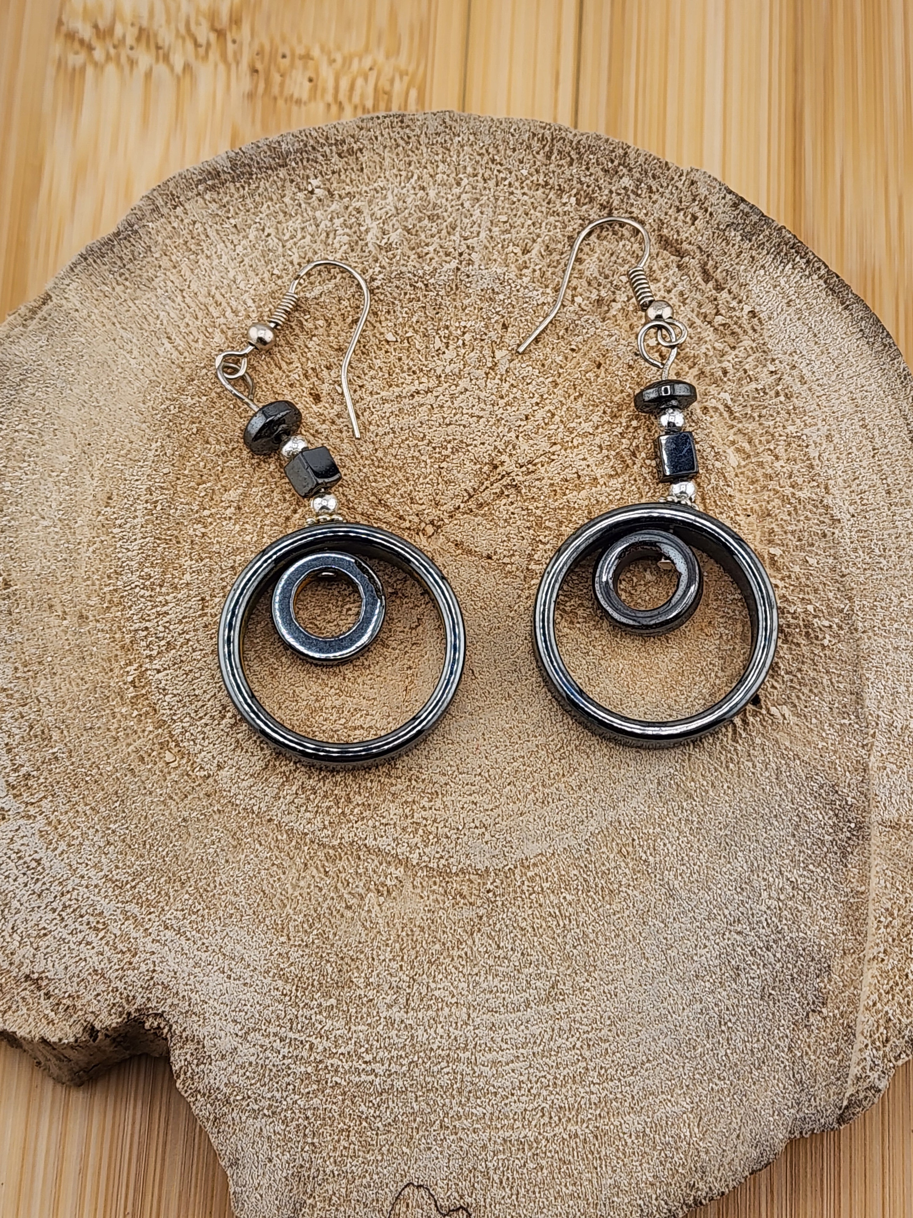 Silver-Tone Double Circle Drop Earrings 0525