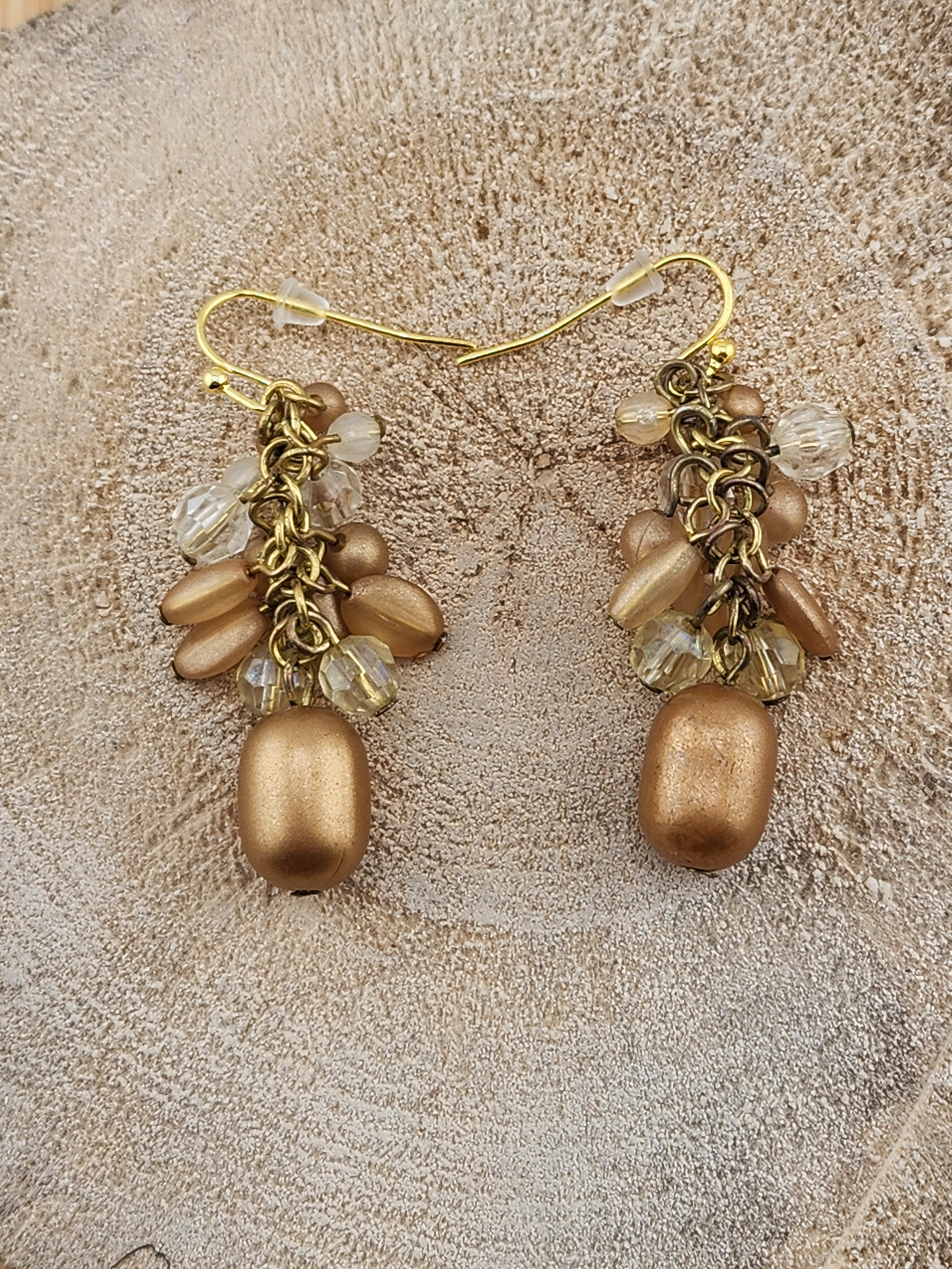 Gold Bead Cluster Dangle Earrings