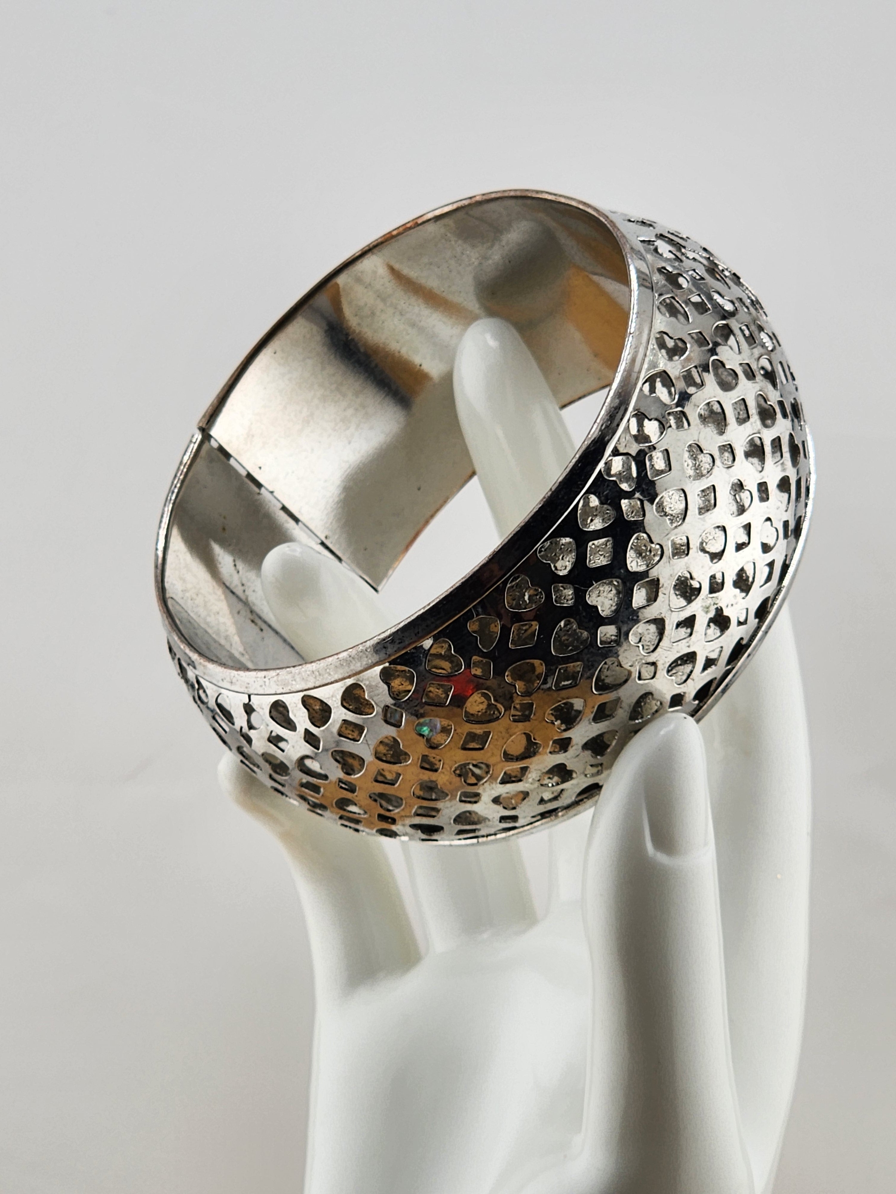 8.25in Silver Tone Textured Dome Bangle Bracelet - Women Accessories 0527