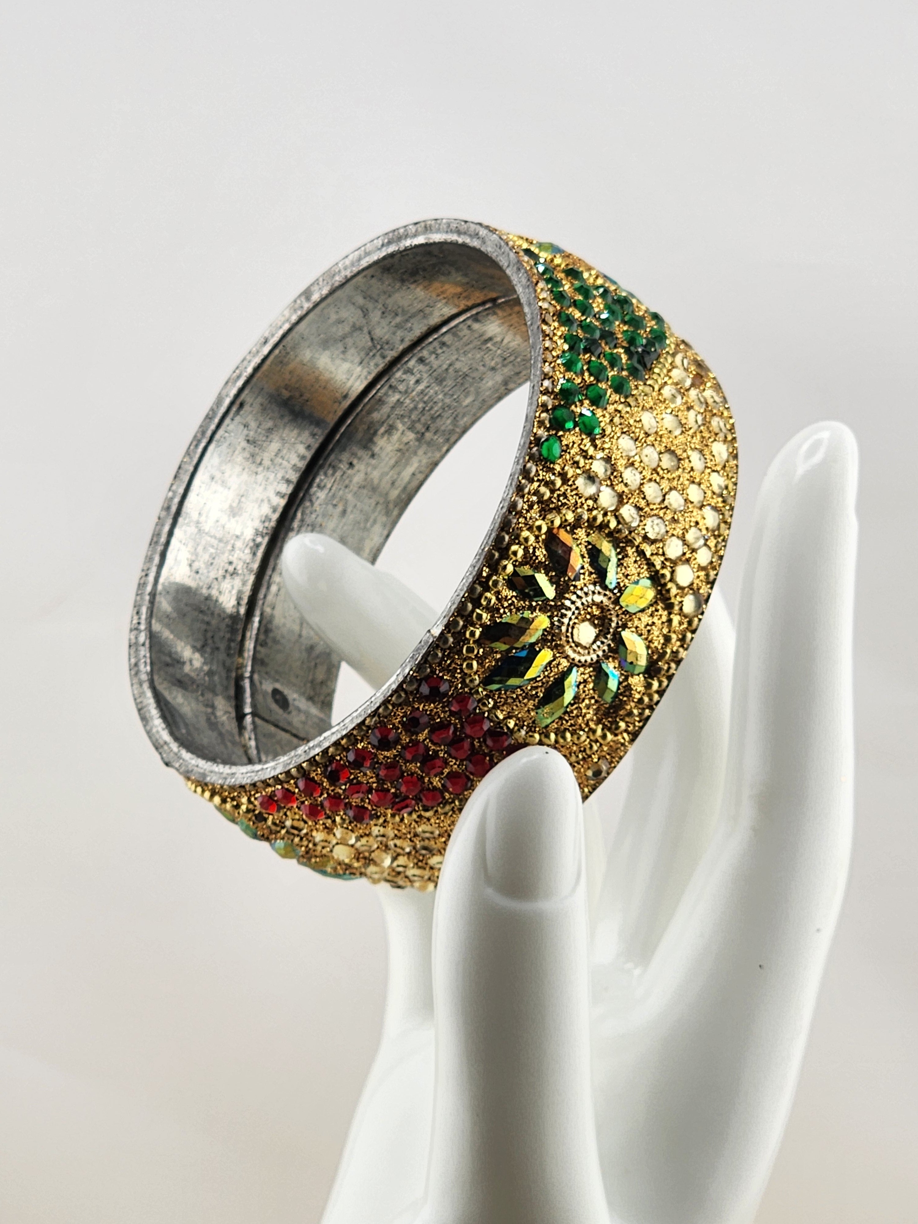 7.5in Gold-Tone Multicolor Crystal Bangle Bracelet - 0523