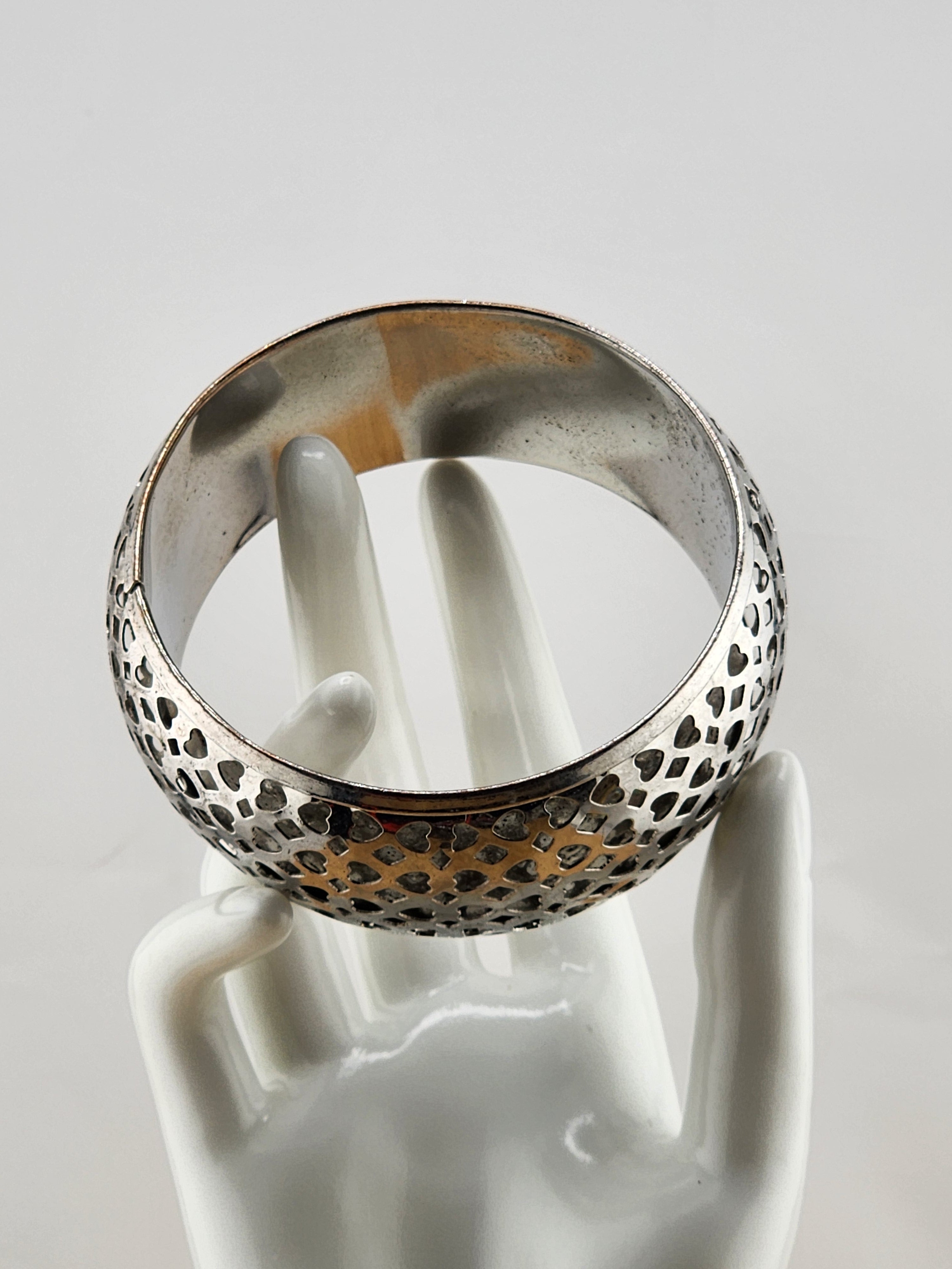 8.25in Silver Tone Textured Dome Bangle Bracelet - Women Accessories 0527
