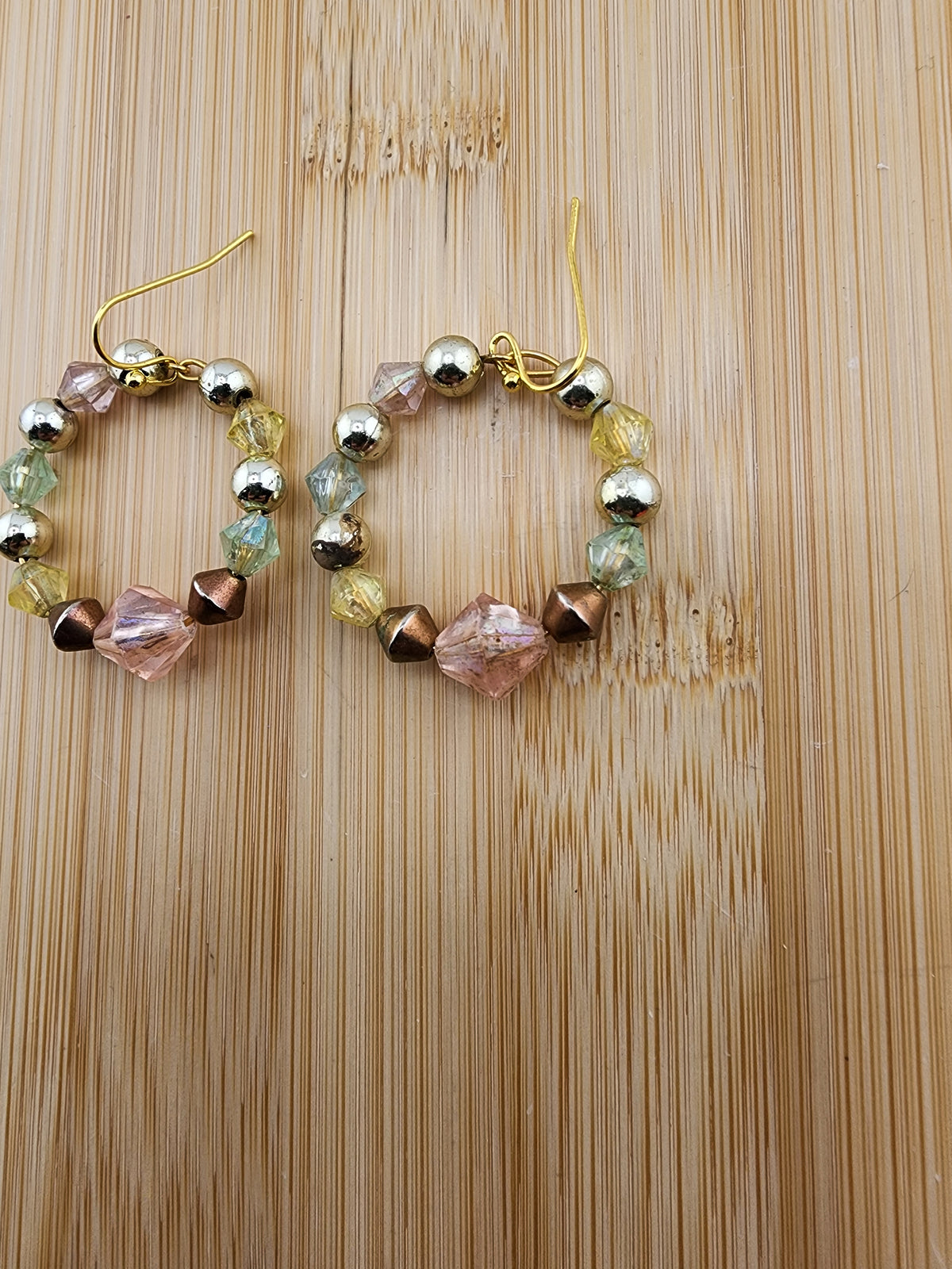 Handmade Multicolor Acrylic Hoop Earrings - Gold Tone