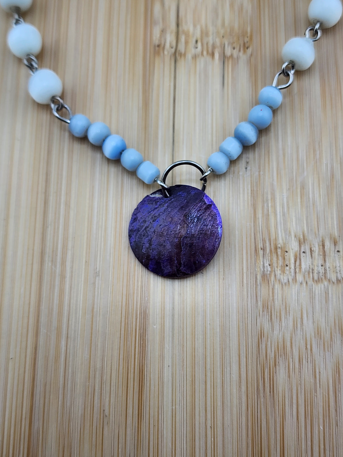 6.5in To 8in Adj Handmade White and Light Blue Beaded Bracelet 0630