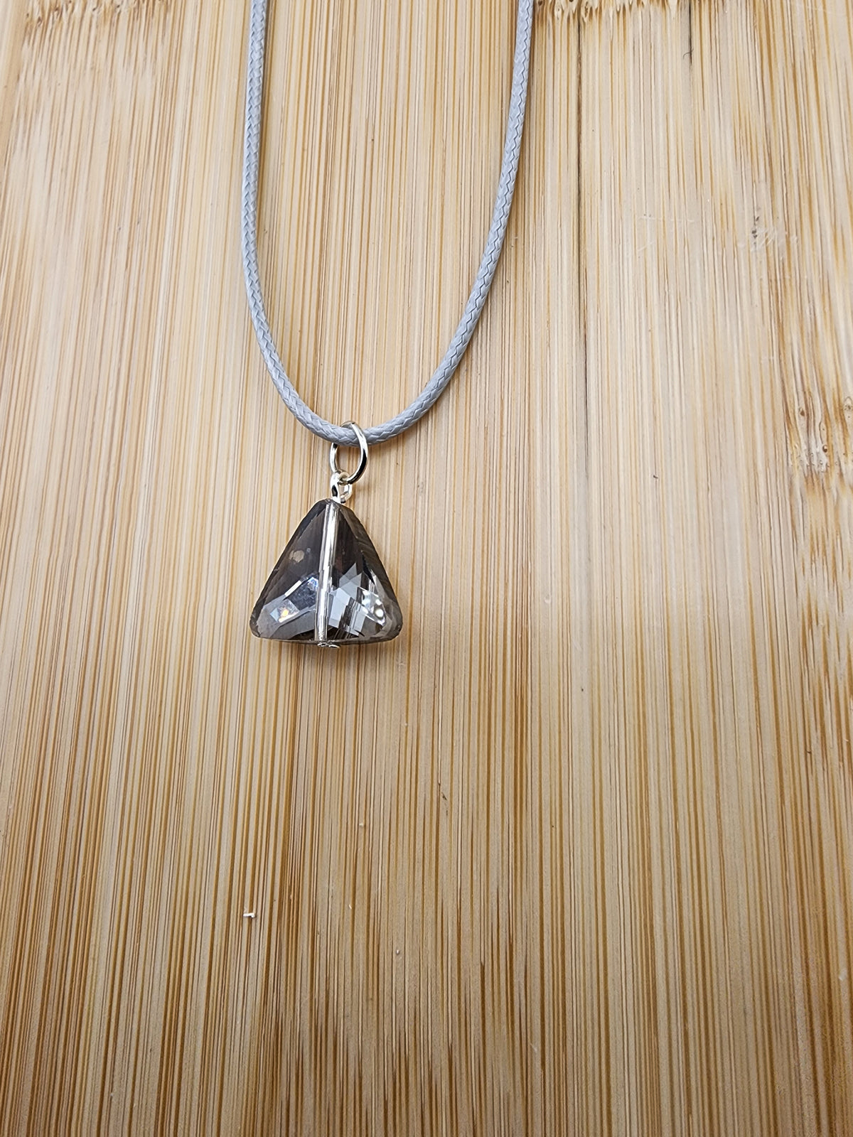 18in To 20in Adj Silver Gray Crystal Triangle Pendant Necklace