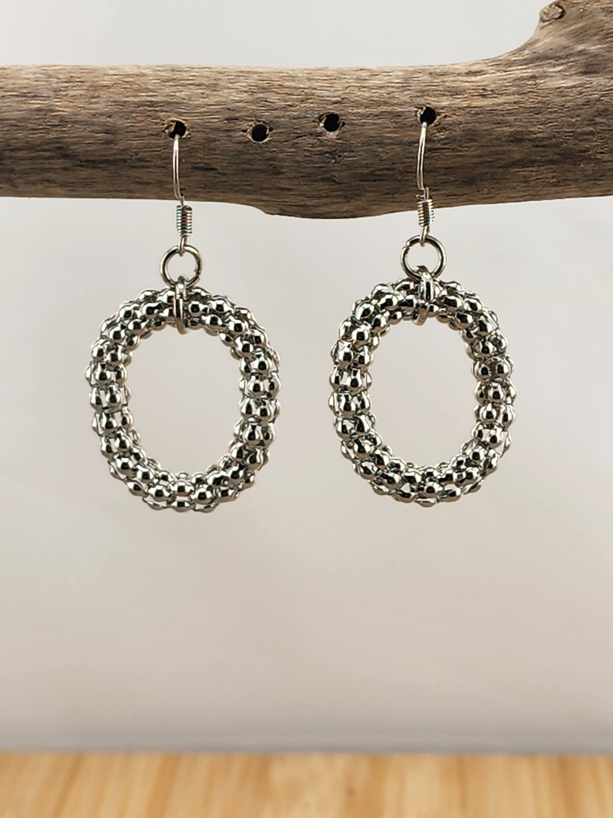 Silver Tone Beaded Hoop Earrings - Women Jewelry 0576