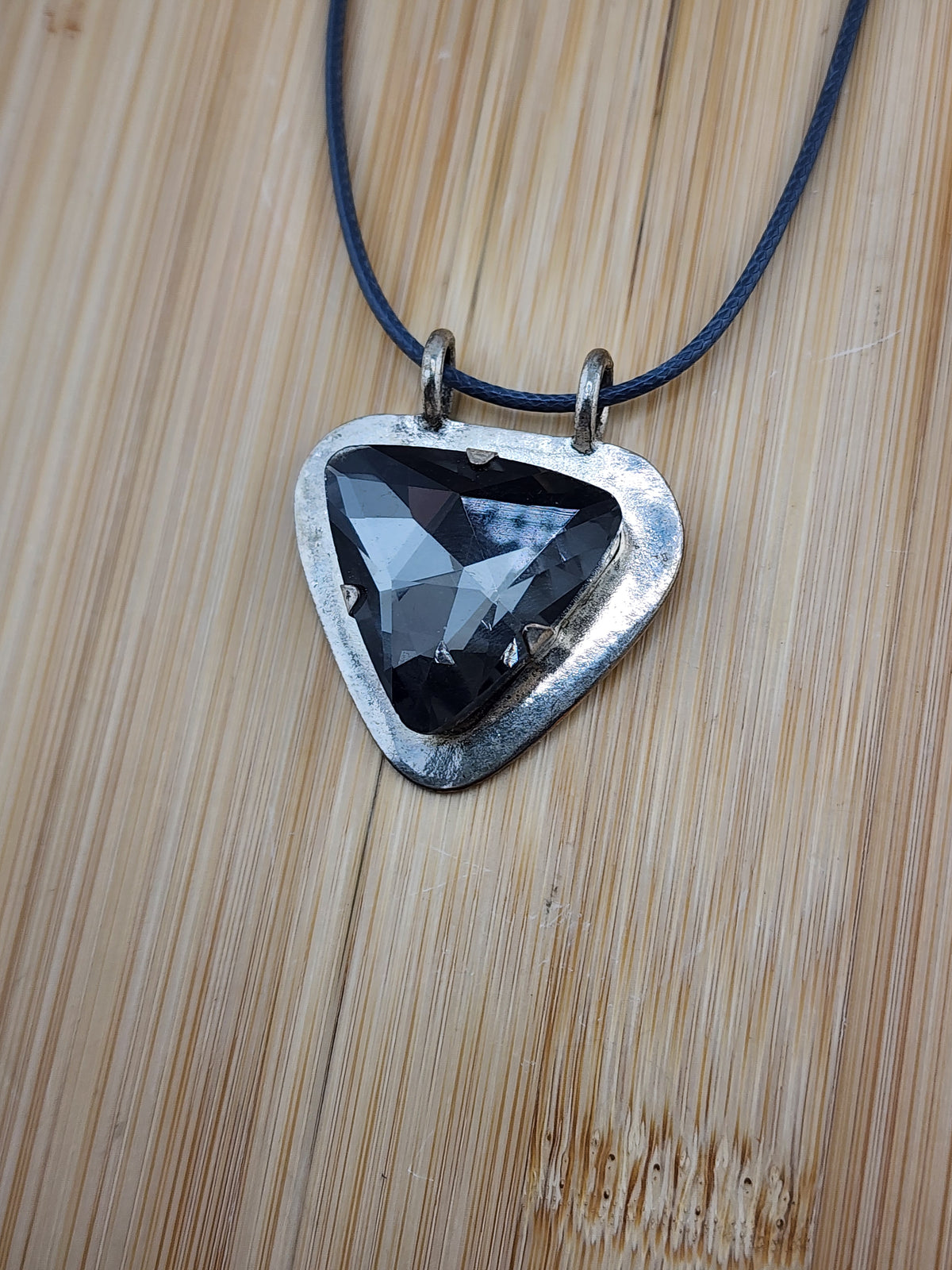 18in To 20in Adj Black Crystal Triangle Pendant Necklace